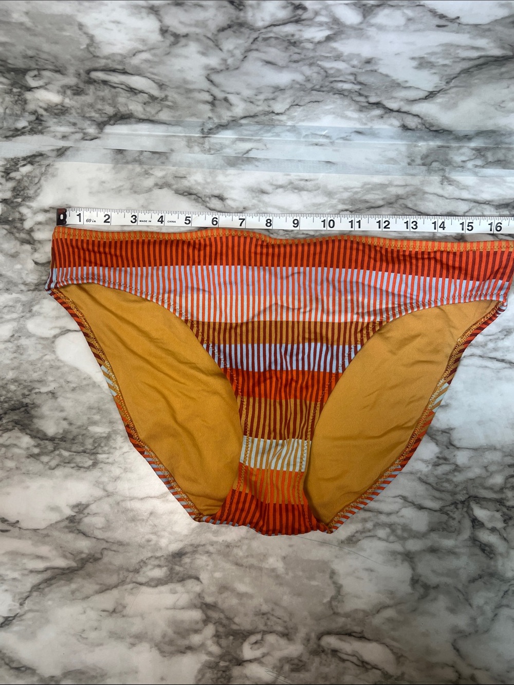 aerie Orange, Yellow & White Striped Bikini Bottoms